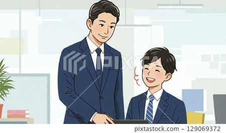 值得信賴的前輩!熱情指導後輩的商務場景 值得信賴的前輩!熱情指導後輩的商務場景 129069372