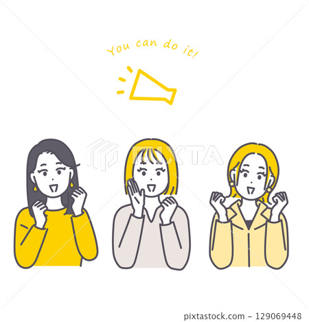 Illustration material of a young woman cheering Illustration material of a young woman cheering 129069448