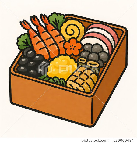 Colorful New Year's food icon illustration 129069484