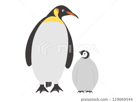 Illustration of two emperor penguins and their children cuddling 129069544