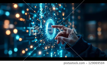 Fingerprint scan on virtual screen. Fingerprint security concept 129069584