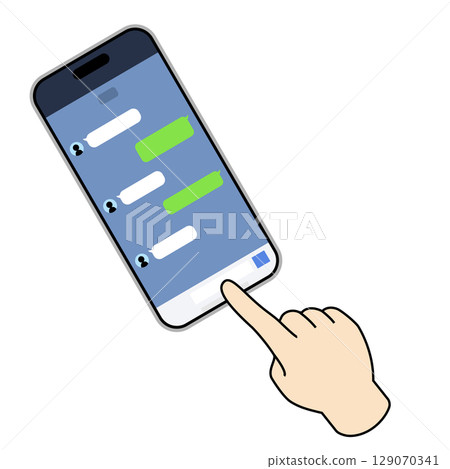 一隻手在智慧型手機上發送訊息的插畫素材 129070341
