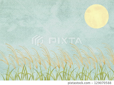 日本蒲葦草風景的水彩插圖 日本蒲葦草風景的水彩插圖 129070588