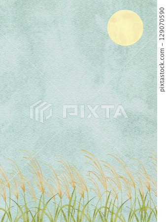 日本蒲葦草風景的水彩插圖 129070590