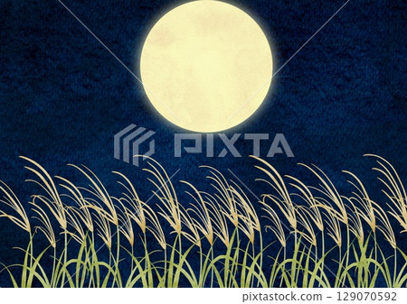 Watercolor illustration of Japanese pampas grass landscape Watercolor illustration of Japanese pampas grass landscape 129070592