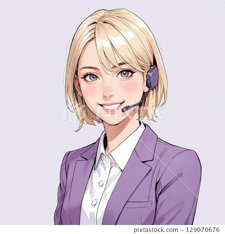 A refreshing blonde operator woman wearing a headset (white background) A refreshing blonde operator woman wearing a headset (white background) 129070676