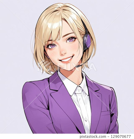 Smiling blonde customer support woman (white background) Smiling blonde customer support woman (white background) 129070677