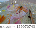 Teppanyaki course meal carpaccio material background 129070743