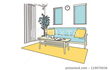 Simple illustration of a living room with a sofa Simple illustration of a living room with a sofa 129070836