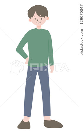 休閒男性角色-全身站立姿勢插圖,單手叉腰-1 休閒男性角色-全身站立姿勢插圖,單手叉腰-1 129070847