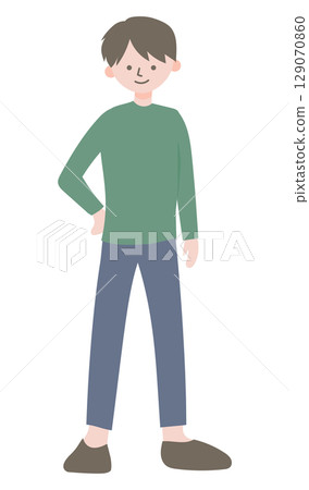 休閒男性角色-單手叉腰的全身站立姿勢插圖-2 休閒男性角色-單手叉腰的全身站立姿勢插圖-2 129070860