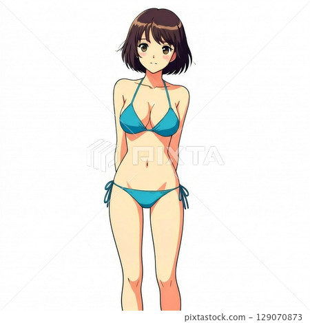 一位穿著比基尼的日本年輕女子的插圖 129070873