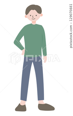Casual male character - full-body standing pose illustration with one hand on hip - 4 Casual male character - full-body standing pose illustration with one hand on hip - 4 129070881