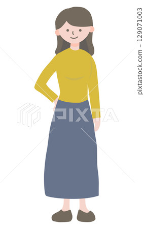 Casual female character - full-body standing pose illustration 1 with one hand on hip 129071003