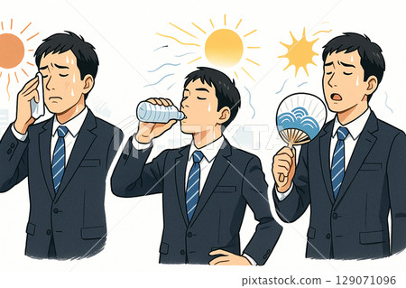 A businessman taking measures to prevent heatstroke in the heatwave 129071096