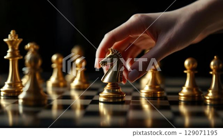 Golden chess pieces on a board, highlighting the importance of strategy and foresight in business decision-making 129071195