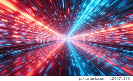 Fast Moving Reflections In 3D Neon Color Tunnel 129071350