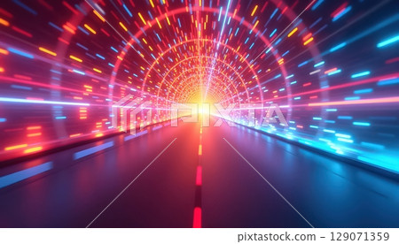 Acceleration Tunnel Made Of Color Energy Rays 129071359