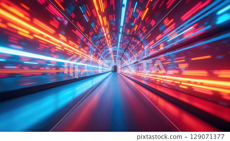 3D Light Corridor With Color Motion Blurred Effects 129071377