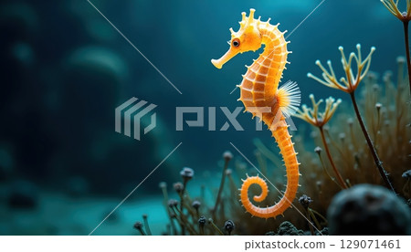 Underwater Elegance In Form Of Luminous Seahorse 129071461