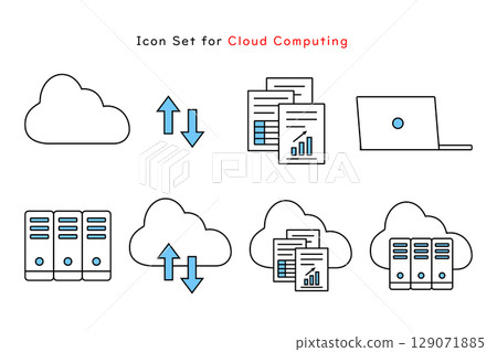 一組圖標，讓人聯想到雲端運算在商業領域的應用 129071885