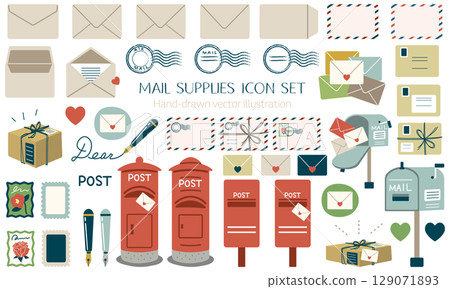 Postal related vector illustration material set 129071893