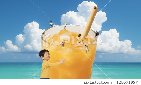 海邊的柳橙汁和小矮人 1（16:9 橫向橫幅） 129071957