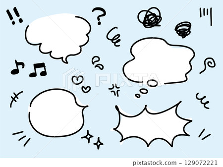 A set of hand-drawn speech bubbles and cartoon symbols 129072221