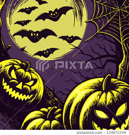 halloween theme background with black bats and spiders 129072244