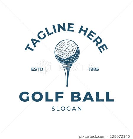 Vintage Golf Ball Logo with Tee Classic Retro Emblem Design for Golf Club and Sports Brand 129072340