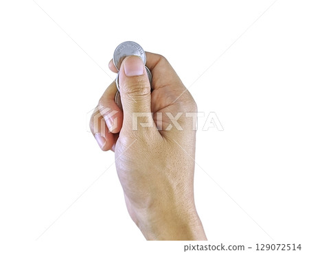 hand holding a broken medicine pills in his hand 129072514