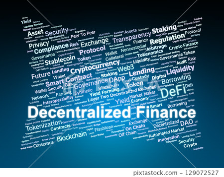 Decentralized Finance Word Cloud. Core Concepts In Blockchain And Financial Freedom Decentralized Finance Word Cloud. Core Concepts In Blockchain And Financial Freedom 129072527