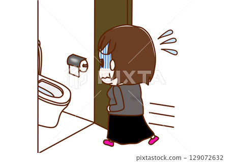 （全身背影）一名胖女子肚子疼，臉色蒼白，衝向廁所 129072632