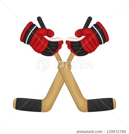 Illustration of Hockey Stick and Hockey Gloves 129072780