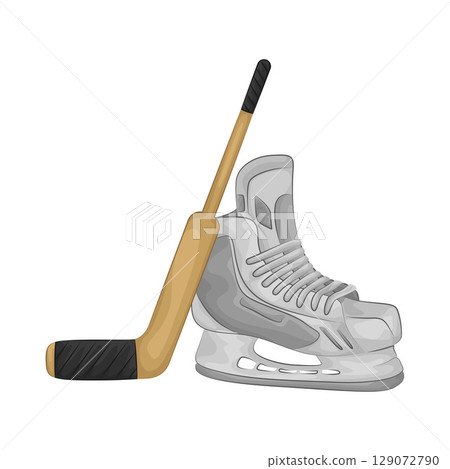 Illustration of Hockey Stick and Hockey Shoes 129072790