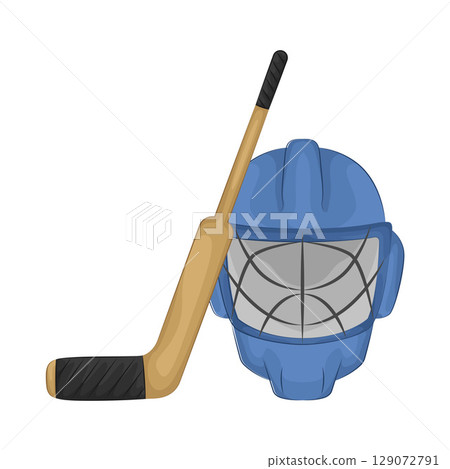Illustration of Hockey Stick and Hockey Helmet Illustration of Hockey Stick and Hockey Helmet 129072791