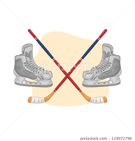 Illustration of Hockey Stick and Hockey Shoes Illustration of Hockey Stick and Hockey Shoes 129072796