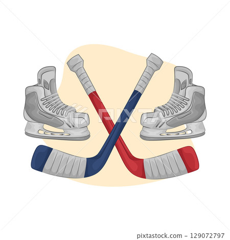 Illustration of Hockey Stick and Hockey Shoes Illustration of Hockey Stick and Hockey Shoes 129072797
