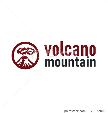 Volcano logo illustration silhouette design volcano mountain erupting with simple rocks and lava 129072806