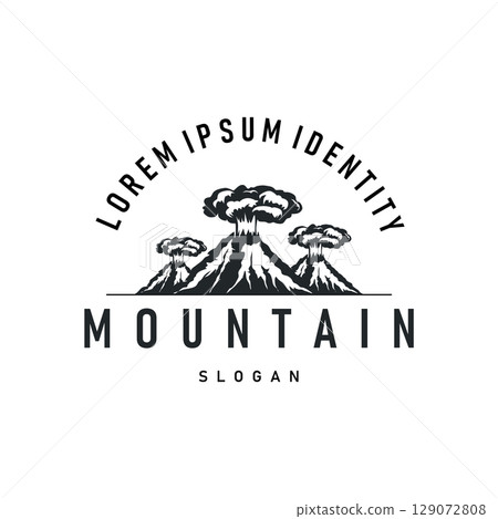 Volcano logo illustration silhouette design volcano mountain erupting with simple rocks and lava 129072808