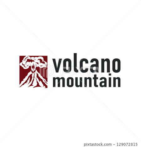 Volcano logo illustration silhouette design volcano mountain erupting with simple rocks and lava 129072815