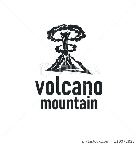 Volcano logo illustration silhouette design volcano mountain erupting with simple rocks and lava 129072823