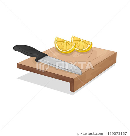 Illustration of Lemon slices on a cutting board 129073167