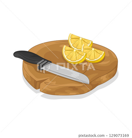 Illustration of Lemon slices on a cutting board Illustration of Lemon slices on a cutting board 129073169
