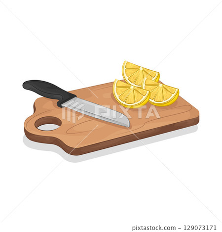 Illustration of Lemon slices on a cutting board 129073171