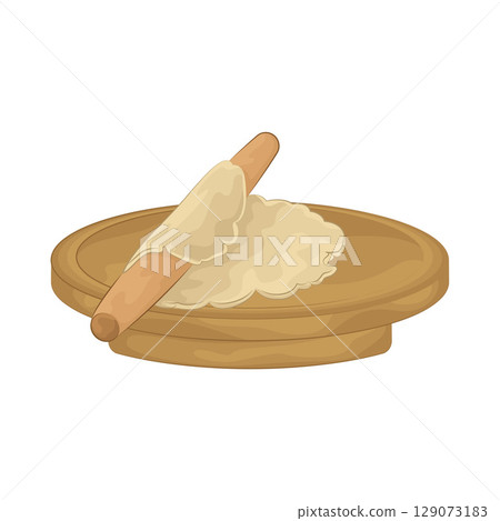Illustration of Rolling dough on a wooden cutting board 129073183