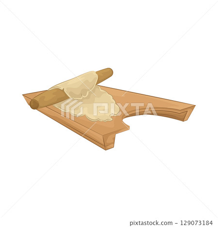 Illustration of Rolling dough on a wooden cutting board 129073184
