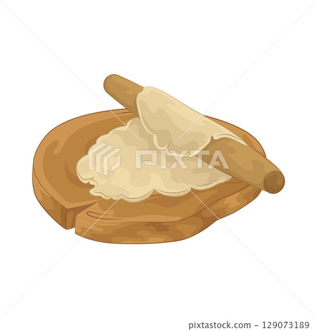 Illustration of Rolling dough on a wooden cutting board Illustration of Rolling dough on a wooden cutting board 129073189