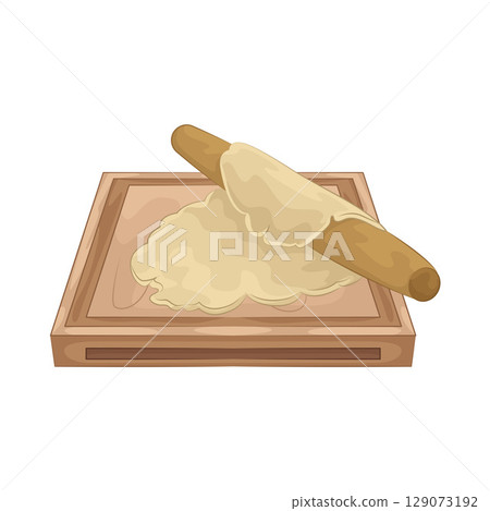 Illustration of Rolling dough on a wooden cutting board 129073192