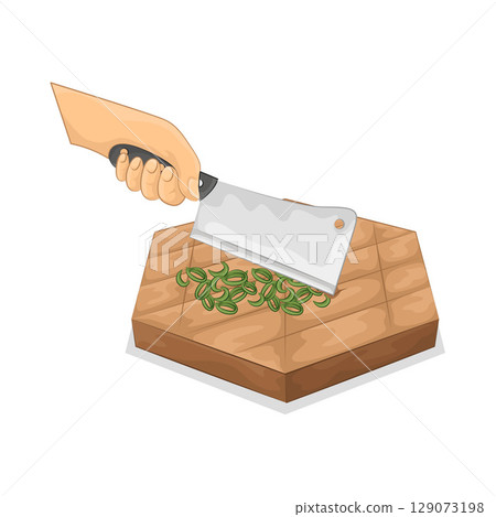 Illustration of Slicing spring onions on a chopping board Illustration of Slicing spring onions on a chopping board 129073198